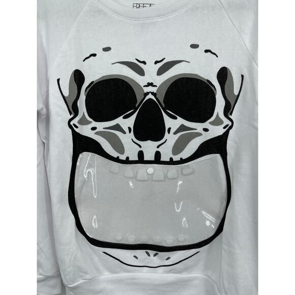Freeze Womens White Long Sleeve Skull Graphic Pocket Sweatshirt NEW Medium - Picture 2 of 10